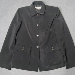 Tahari Jacket‎ Womens 8 Petite Black Long Sleeve Overshirt Shacket Arthur Levine